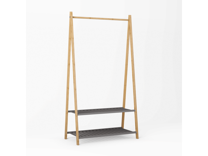 Portant à vêtements en bambou avec tringle, 2 étagères et rangement à chaussures - Conforama A