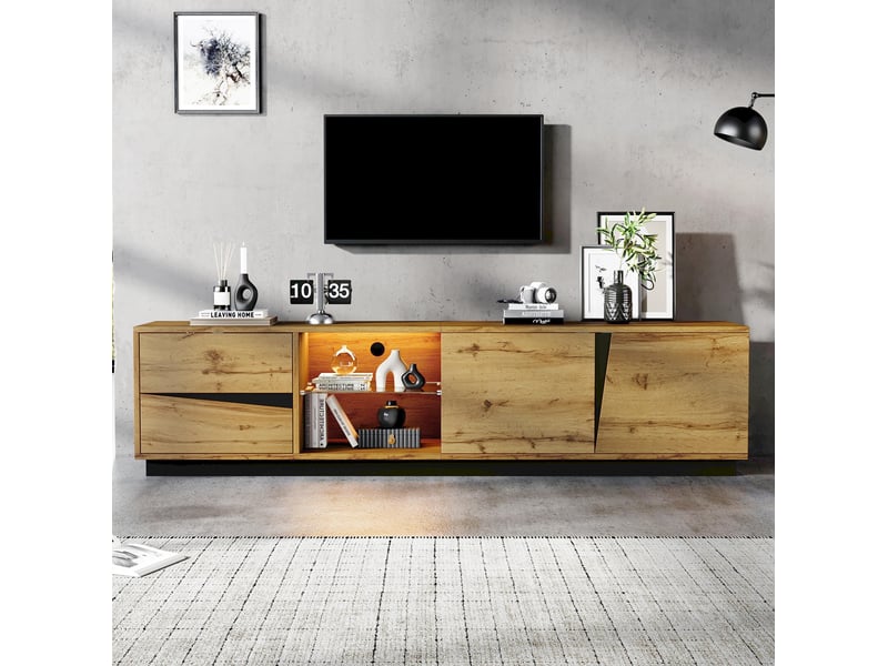 Meuble tv 180 cm avec led, rangement et passe-câbles homvra - Conforama D