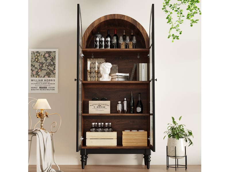  Armoire de rangement haute à portes vitrées arquées, mdf noir  - Conforama B