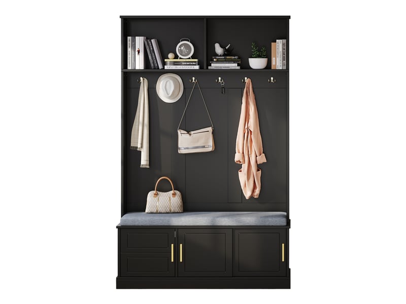  Porte-manteau, vestiaire, portant, avec banc à chaussures, crochets, noir-panneaux de particules RN Store - Conforama A