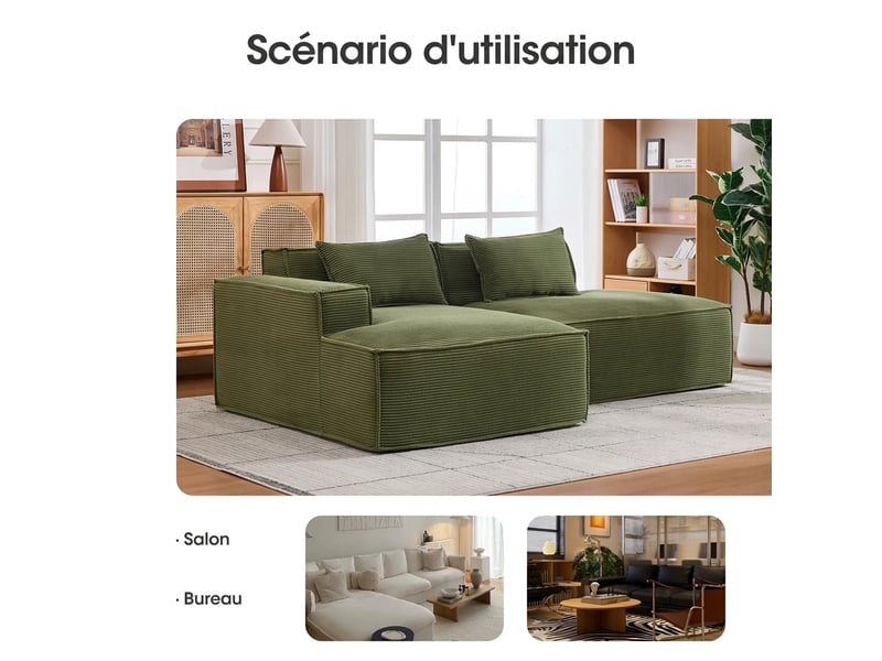  Canapé 2 places en tissu compact 235 cm - assise souple et style moderne vert  - Conforama R