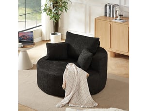 Fauteuil de repos 1 place en mousse avec coussin cylindrique, sans montage, en chenille noir, 127 × 127 × 82 cm