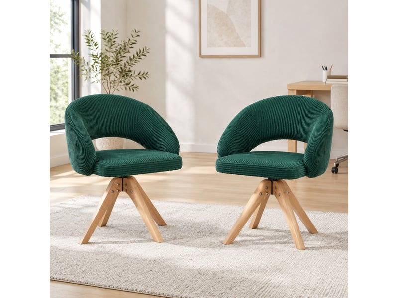 Lot de 2 fauteuils pivotants 360° avec dossier enveloppant - pieds en bois massif 84 cm velours vert foncé - Conforama C