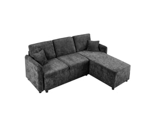 Canapé d'angle en l noir, canapé 3 places tissu chenille avec méridienne, mousse haute densité, pour le salon.