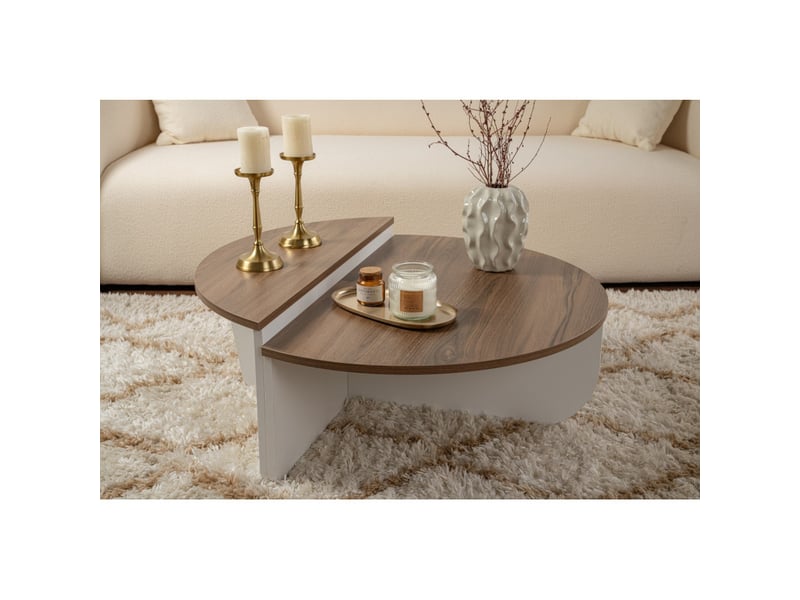  Tables basses gigognes en bois mdf mélaminé noyer et blanc 90 x 60 x 30 cm lot de 2  - Conforama B