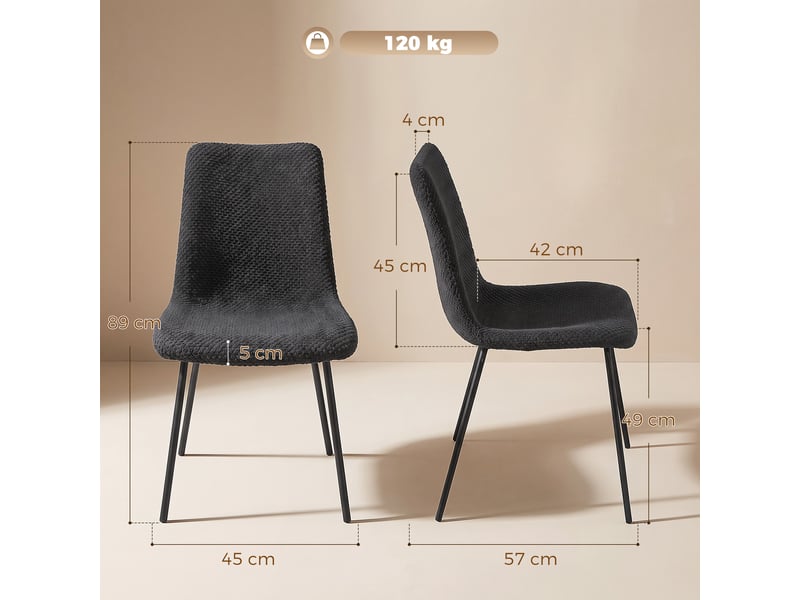  Lot de 2 chaises salle à manger bouclette teddy anthracite  - Conforama C