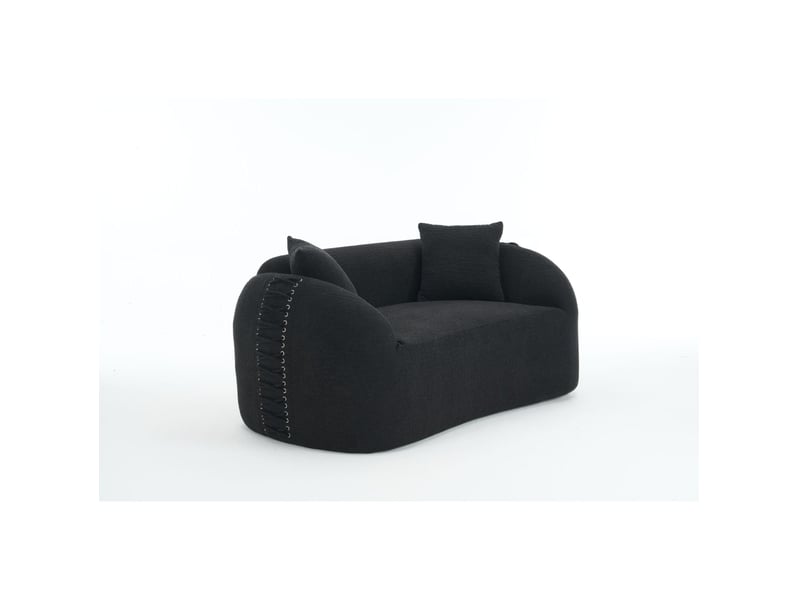  Canapé modulaire 2 places courbe 155x90 cm – noir – chenille, 2 coussins, livré compressé sans montage  - Conforama A