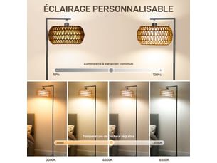 Lampadaire sur pied salon, lampe sur pied dimmable, 3 températures de couleur, 52x33x170cm, télécommande, noir