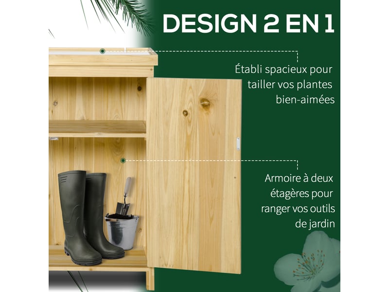  Armoire de jardin en bois massif plateau métal galvanisé 80 x 45 x 92 cm  - Conforama D