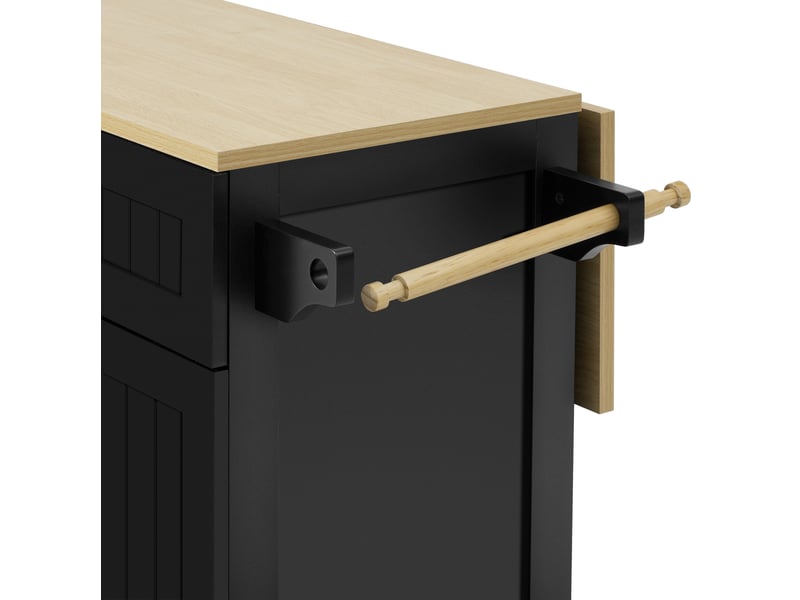 Îlot cuisine mobile 139,5x40-70x92 cm roulettes frein, plateau extensible, tiroirs à 2 niveaux, en mdf, noir+naturel - Conforama E