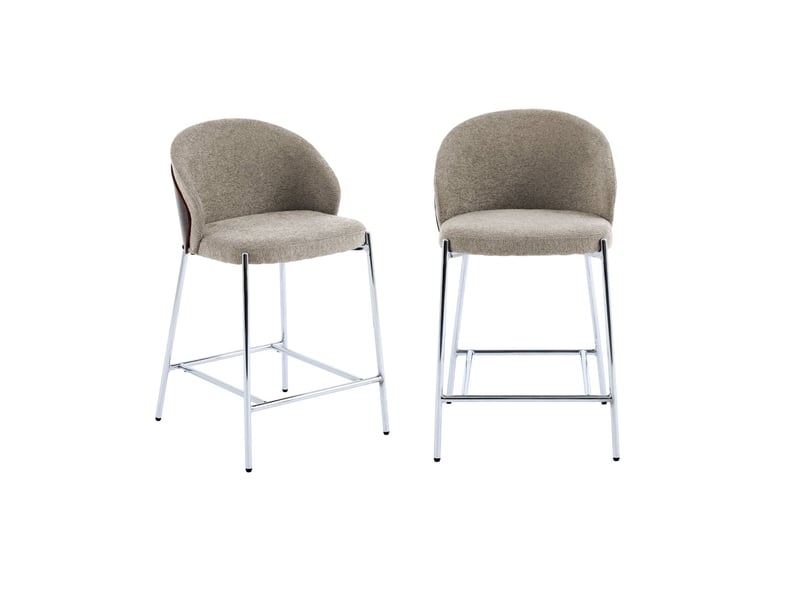  Lot de 2 tabourets de bar bois de peuplier teinté noyer. Acier chromé et tissu texturé taupe - paul  - Conforama A