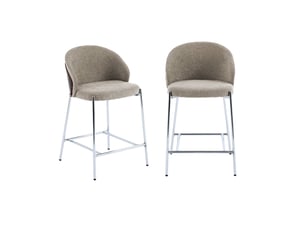 Lot de 2 tabourets de bar bois de peuplier teinté noyer. Acier chromé et tissu texturé taupe - paul