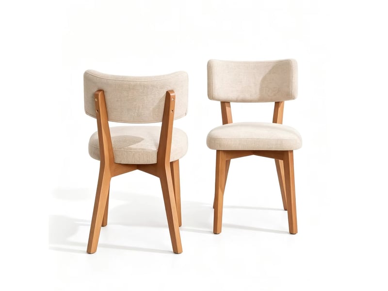  Lot de 2 chaises de salle à manger mid-century kaki en lin, pieds en bois massif  - Conforama A