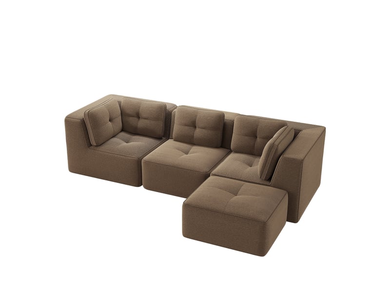 Canapé d’angle modulable marron en velours côtelé, 3 places avec méridienne, assise profonde, salon, sans montage - Conforama D