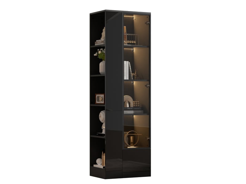  Vitrine led avec porte vitrée et tiroir 50x35x160 cm noire brillante  - Conforama A