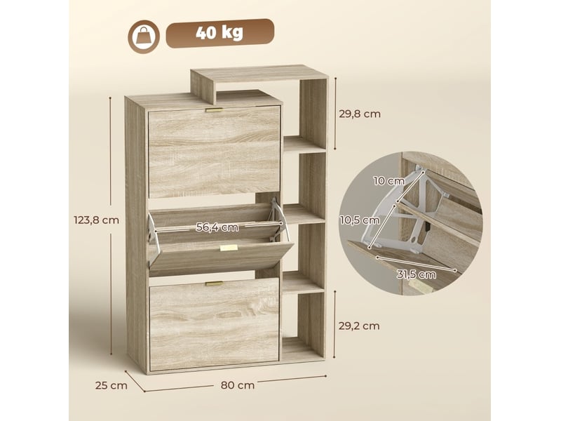  Meuble à chaussures 3 abattants, profondeur 25 cm, jusqu'à 18 paires evryae  - Conforama C