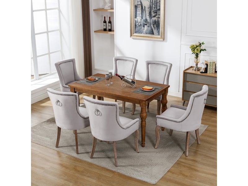  Lot de 6 chaises en velours coloris gris avec pieds en bois massif  - Conforama E