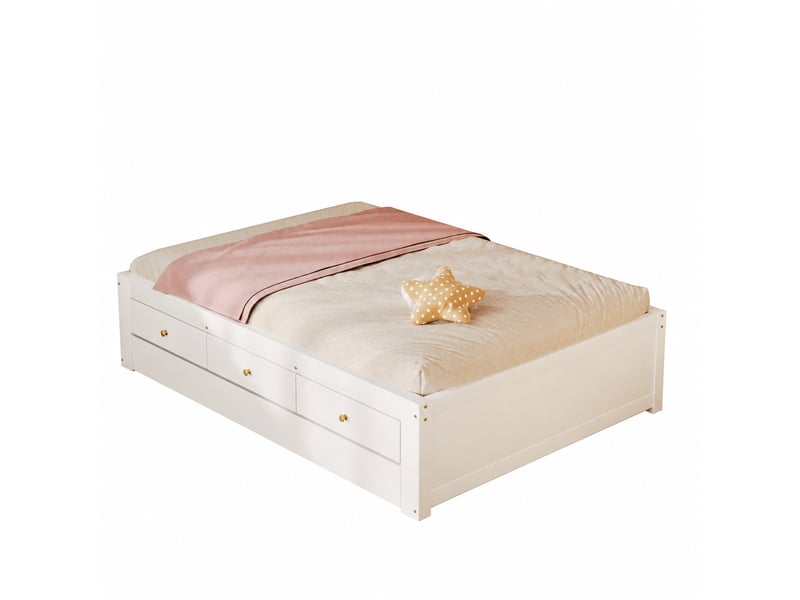  Lit gigogne blanc en bois avec 3 tiroirs et lit d’appoint, structure en mdf et pin, couchage 90 x 200 cm  - Conforama A