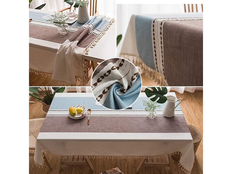  Nappe de table lavable en coton et lin pampilles 140x260cm  - Conforama D