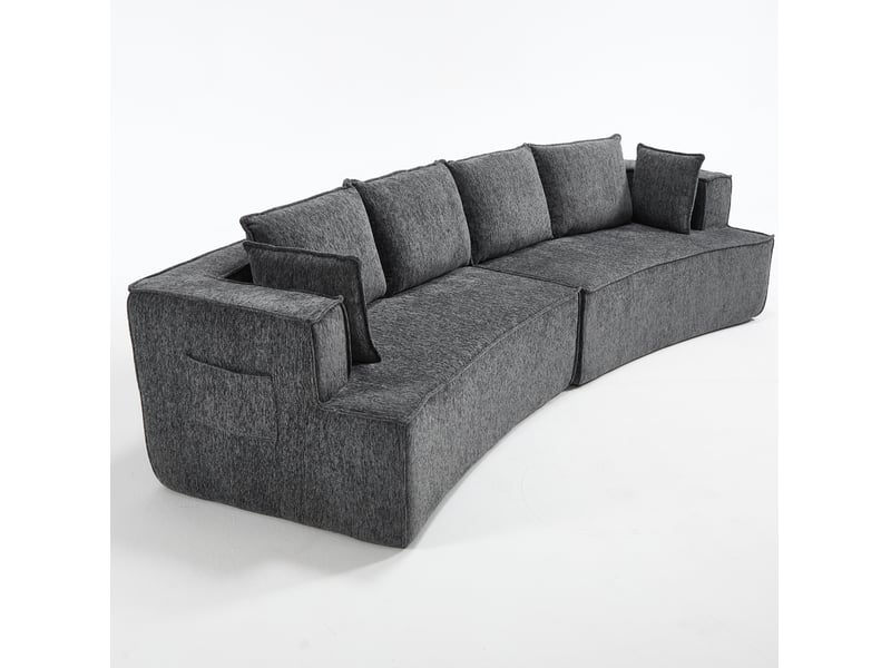  Canapé modulaire incurvé avec assise profonde et dossier à coussins, en velours côtelé gris foncé 302 × 115 × 65 cm  - Conforama A