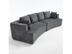 Canapé modulaire incurvé avec assise profonde et dossier à coussins, en velours côtelé gris foncé 302 × 115 × 65 cm
