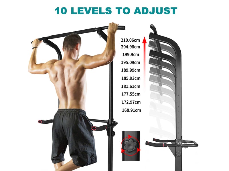  Tour de musculation réglable multifonction noire avec barre de traction, dips et support de squat, charge 149 kg  - Conforama B