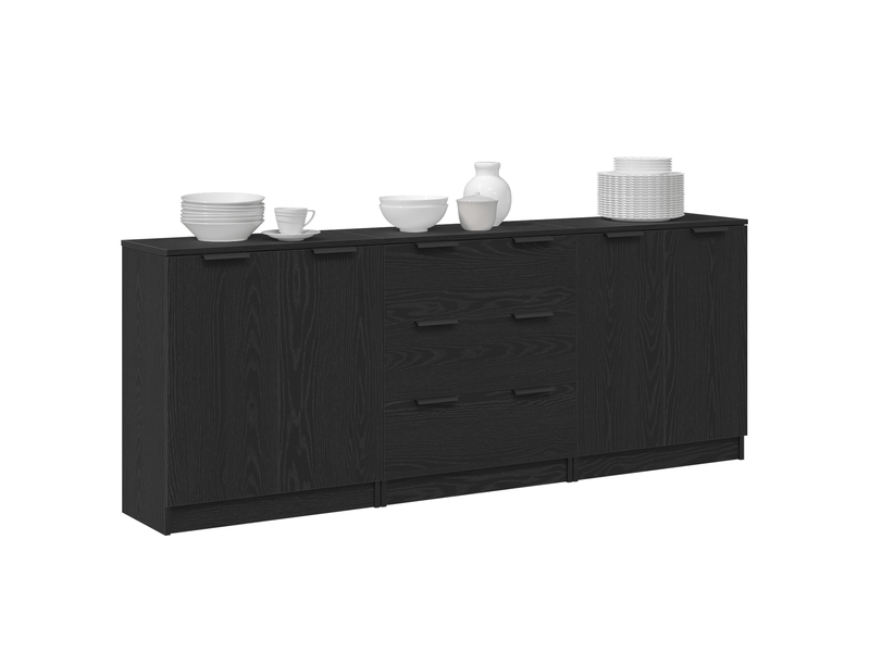  Buffet - bahut - meuble de rangement 3 pc chêne noir 180 x 30 x 70 cm bois d'ingénierie  - Conforama C