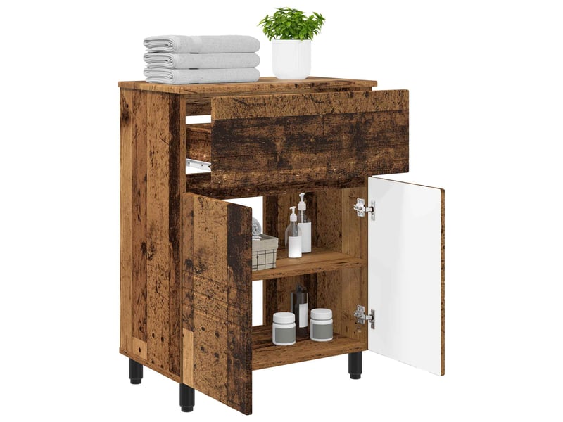  Unité de vanité de salle de bain, meuble de rangement bois ancien 60x35x80 cm  - Conforama C
