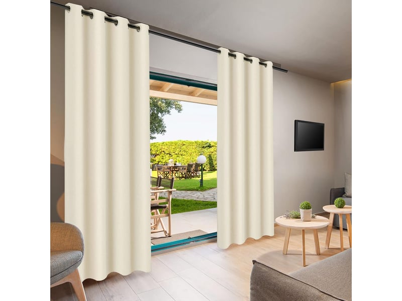  Rideaux de pergola - lot de 2 rideaux d'extérieur occultants, pour décoration intérieure et extérieure de jardin, avec œillets, l 132 x h 274 cm,beige  - Conforama B