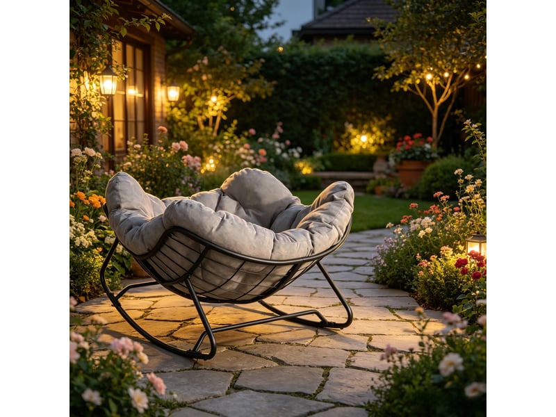  Fauteuil à bascule demi-cercle en chenille avec cadre en métal 150 kg  - Conforama D