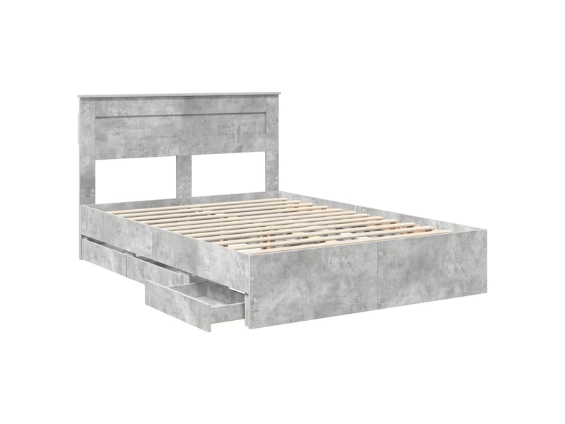 Lit double- lit adulte - cadre de lit gris béton 150 x 200 cm bois ingénierie - Conforama D