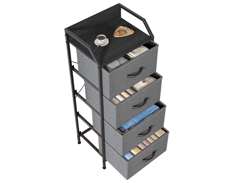  Chiffonnier meuble 43x30x98 cm quatre tiroirs tissu marron rustique et metal noir  - Conforama B