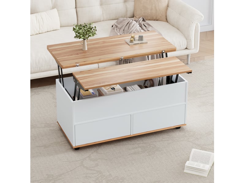  Table basse relevable avec 1 tiroir, 1 porte, niches de rangement et roulettes pour salon, 100 × 98 × 65 cm  - Conforama C