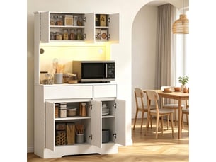 Buffet de cuisine haut 100x38x180 cm avec led rgb, 6 portes, 2 tiroirs et plan de travail