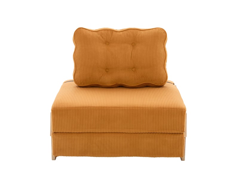 Fauteuil convertible lit single design scandinave cord orange structure bois clair 90x86x84 cm - Conforama A