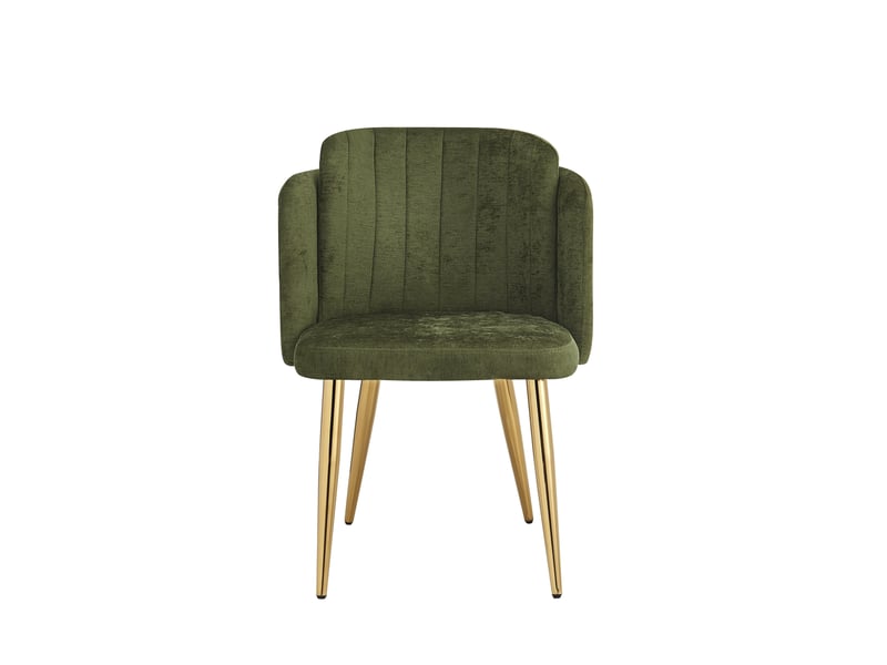  Lot de 4 chaises de salle à manger, moderne, dossier incurvé, assise large, métal doré, vert  - Conforama D