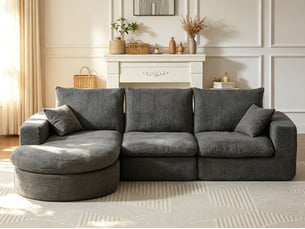 Canapé d'angle compressé réversible fixe <strong>BGSRYAO</strong> <strong></strong> 3 places Tissu Gris