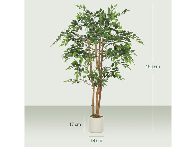  Arbre artificiel de banian en peva et bois avec branches ajustables et pot blanc en pp et ciment  - Conforama E