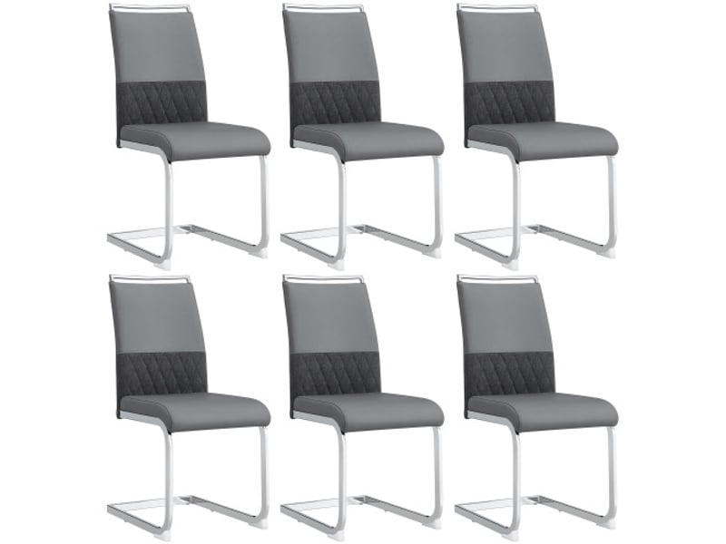  Chaise de salle à manger 6 pcs - dossier haut en simili cuir pu et lin - chaise d'appoint - gris  - Conforama A