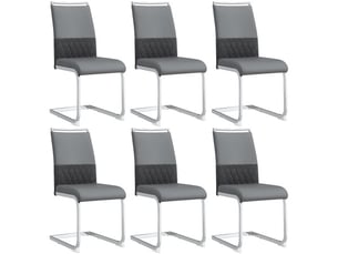 Chaise de salle à manger 6 pcs - dossier haut en simili cuir pu et lin - chaise d'appoint - gris