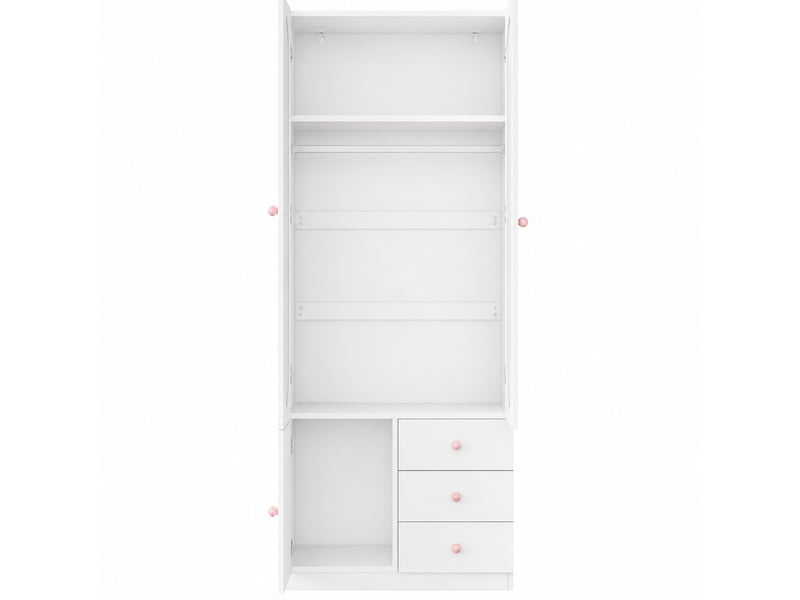  Ensemble d'armoire avec tiroirs, 2 portes, avec tringle, poignées en céramique rose, blanc, 50 x 160 x 200 cm  - Conforama E