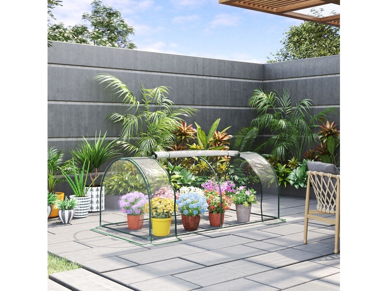  Serre tunnel de jardin 200 x 100 x 80 cm – verte – porte enroulable, bâche transparente et cadre en acier  - Conforama B