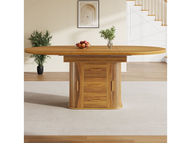 Table de salle à manger extensible avec plateau coulissant en mdf pour salle à manger 118–158×118×77 cm noyer - Conforama D