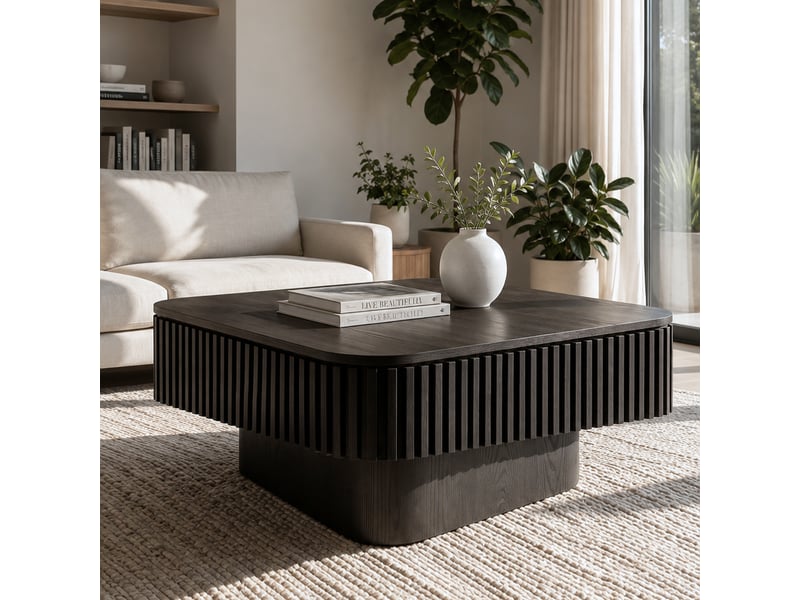 Table basse carrée 75x75 cm, noir, avec coffre Fay Lum - Conforama D