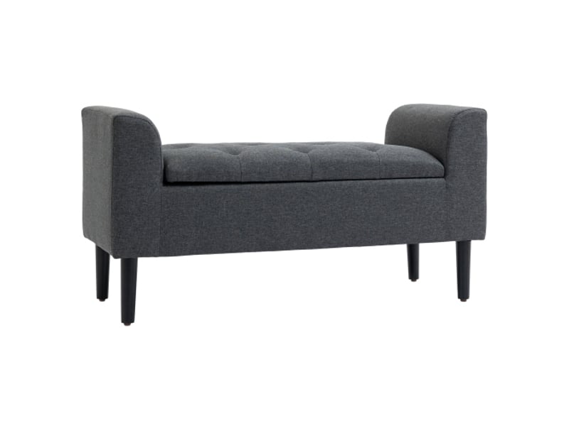  Banc coffre gris foncé aspect lin, rembourré, charge 130 kg, 116x44x58 cm, entrée et salon  - Conforama A