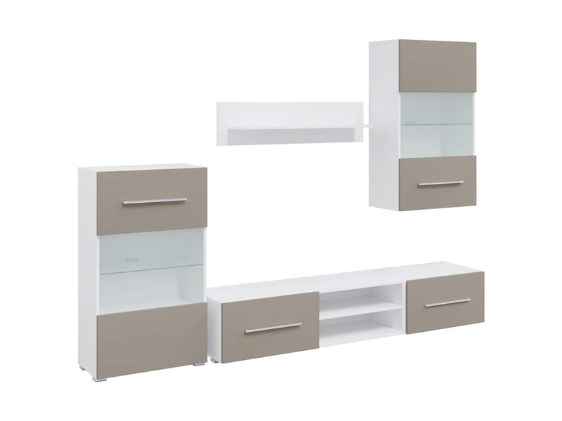  Meubles tv avec lumière led 5 pcs gris pierre bois d'ingénierie  - Conforama A