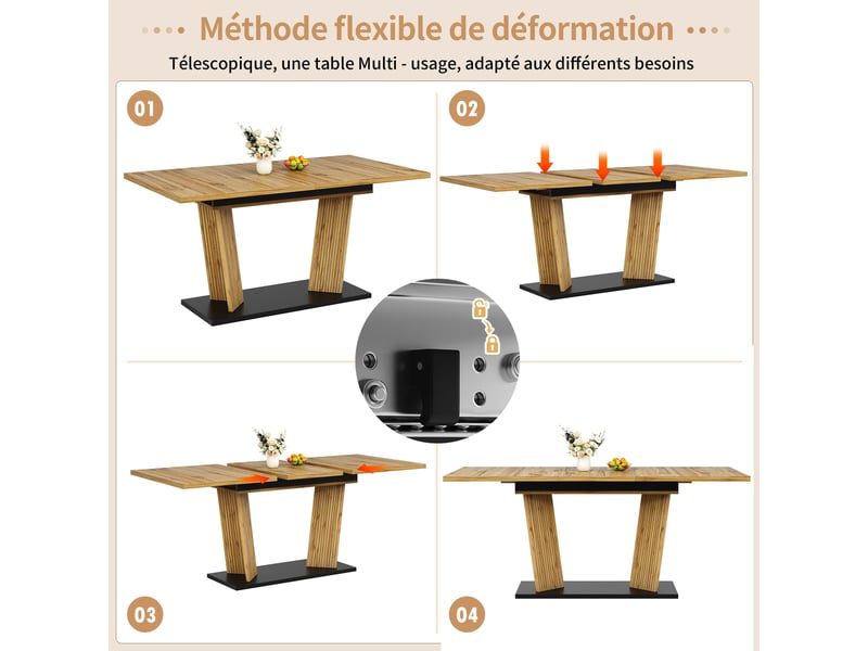  Table à manger extensible chêne, rangement, étagères réglables, design moderne, usage quotidien, pratique - mdf - 160x80x76cm  - Conforama D