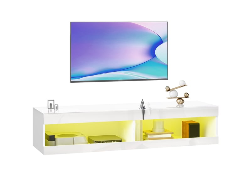  Meuble tv mural avec éclairage led 16 couleurs et 2 niches brillant 140 x 40 x 30 cm  - Conforama A