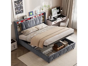 Lit coffre 160x200 cm    coloris gris