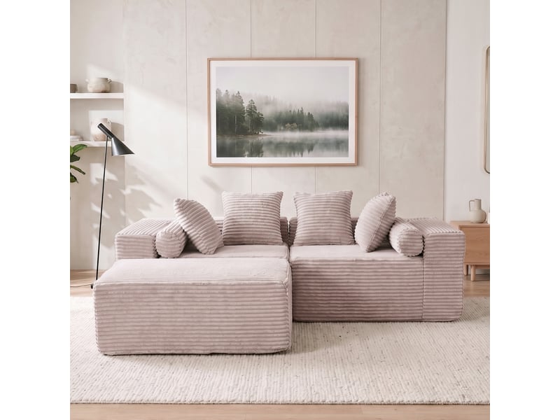 Canapé d'angle, canapé modulable – beige, en tissu chenille, style cloud - Conforama C
